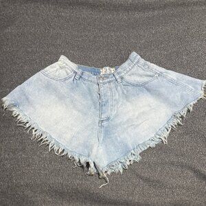 We The Free Distressed Light Blue Denim Shorts